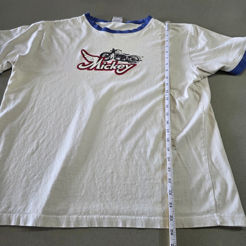 Disney Store Mickey Mouse Motorcycle Ringer Tee White Blue Mens Large 56767 - Picture 5 of 10